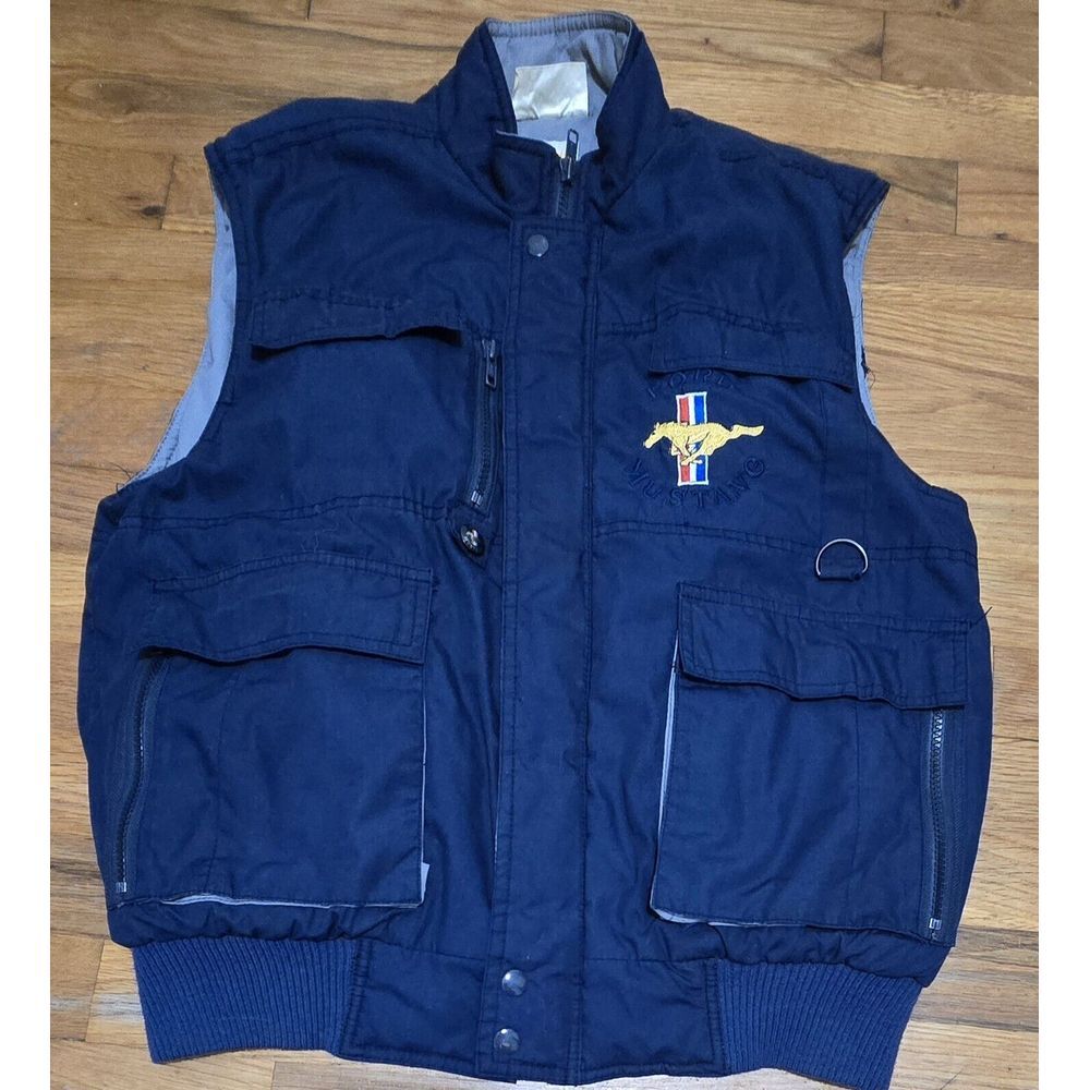 Vintage Ford Mustang Unisex Vest Sz S Blue Lined Full Zip Outdoors Collectible
